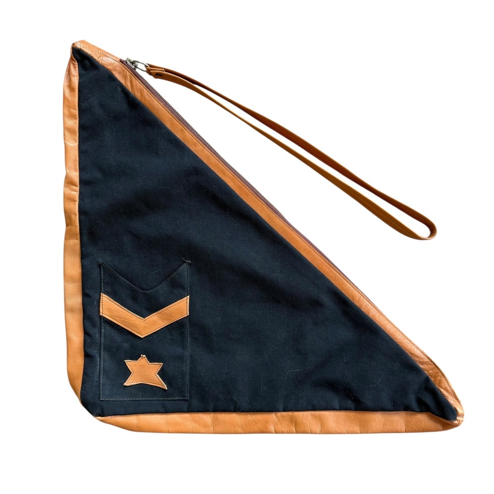 Timmy Woods Beverly Hills Triangle Canvas Leather Trim Clutch Star Accent